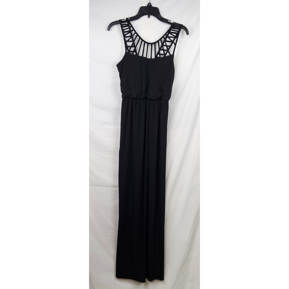 BCX Womens Black Cage Neck Lattice Sleeveless Maxi Dress Size S